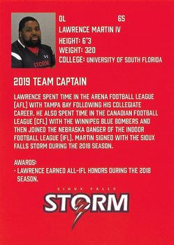 2019 Sioux Falls Storm (IFL) #NNO Lawrence Martin IV Back