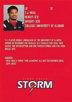 2019 Sioux Falls Storm (IFL) #NNO T.J. Neal Back