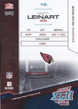 2008 Donruss Playoff Arizona Cardinals Super Bowl XLII Card Show #10 Matt Leinart Back