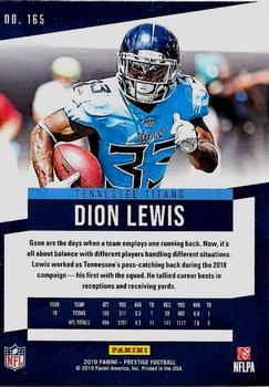 2019 Panini Prestige - Xtra Points Green #165 Dion Lewis Back