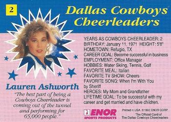 1992 Enor Dallas Cowboys Cheerleaders #2 Lauren Ashworth Back