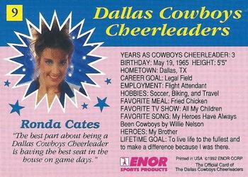 1992 Enor Dallas Cowboys Cheerleaders #9 Ronda Cates Back