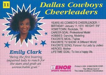 1992 Enor Dallas Cowboys Cheerleaders #11 Emily Clark Back