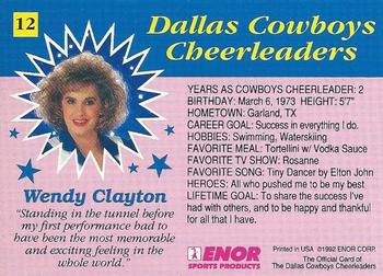 1992 Enor Dallas Cowboys Cheerleaders #12 Wendy Clayton Back