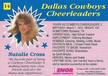 1992 Enor Dallas Cowboys Cheerleaders #14 Natalie Cross Back