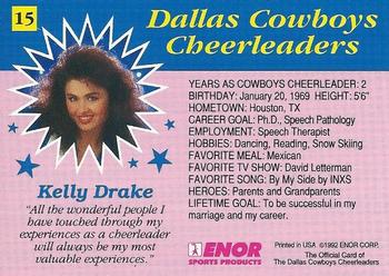 1992 Enor Dallas Cowboys Cheerleaders #15 Kelly Drake Back