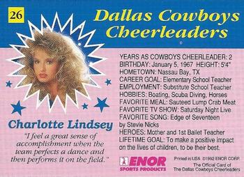 1992 Enor Dallas Cowboys Cheerleaders #26 Charlotte Lindsey Back
