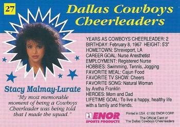 1992 Enor Dallas Cowboys Cheerleaders #27 Stacy Malmay-Lurate Back