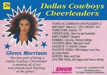 1992 Enor Dallas Cowboys Cheerleaders #29 Glenn Morrison Back