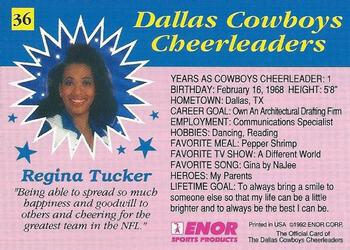 1992 Enor Dallas Cowboys Cheerleaders #36 Regina Tucker Back