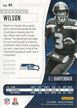 2019 Panini Absolute #91 Russell Wilson Back