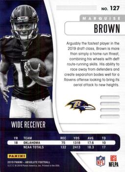 2019 Panini Absolute #127 Marquise Brown Back