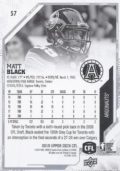 2019 Upper Deck CFL #57 Matt Black Back