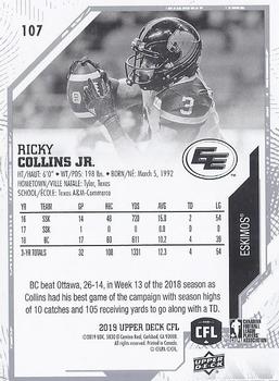 2019 Upper Deck CFL #107 Ricky Collins Jr. Back