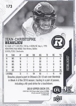 2019 Upper Deck CFL #173 Jean-Christophe Beaulieu Back