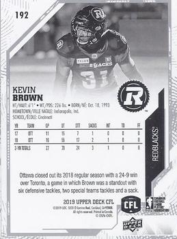2019 Upper Deck CFL #192 Kevin Brown Back