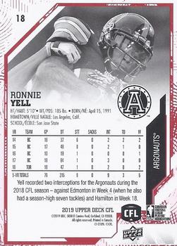 2019 Upper Deck CFL - Red Border #18 Ronnie Yell Back