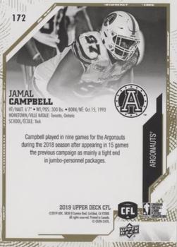 2019 Upper Deck CFL - Gold Border #172 Jamal Campbell Back