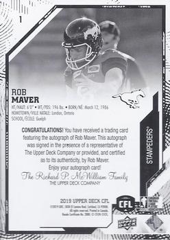 2019 Upper Deck CFL - Autographs #1 Rob Maver Back