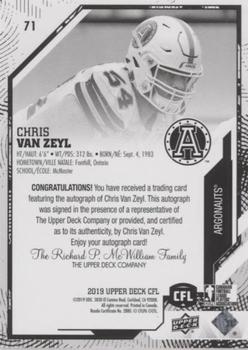 2019 Upper Deck CFL - Autographs #71 Chris Van Zeyl Back