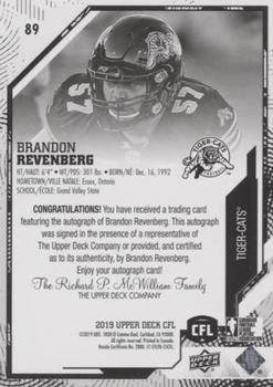 2019 Upper Deck CFL - Autographs #89 Brandon Revenberg Back