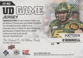 2019 Upper Deck CFL - UD Game Jersey #GP-MO Matthew O'Donnell Back