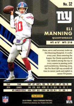 2019 Panini Gold Standard - Platinum #32 Eli Manning Back