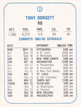1982 Carrollton Park Mall Dallas Cowboys #3 Tony Dorsett Back