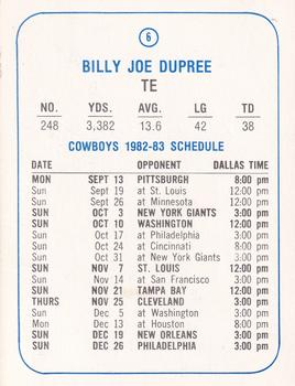 1982 Carrollton Park Mall Dallas Cowboys #6 Billy Joe DuPree Back