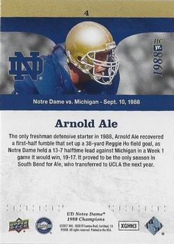 2017 Upper Deck Notre Dame 1988 Champions - Blue #4 Arnold Ale Fumble Recovery Back