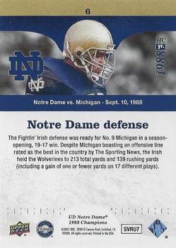 2017 Upper Deck Notre Dame 1988 Champions - Blue #6 ND Defense Holds the Wolverines Back