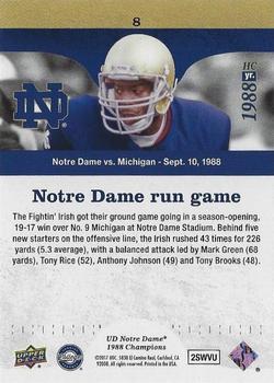 2017 Upper Deck Notre Dame 1988 Champions - Blue #8 Irish Run Game Piles up 226 Yards Back