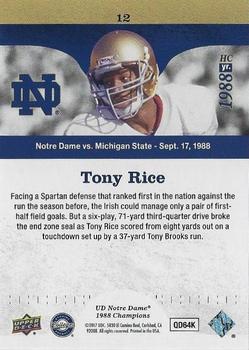 2017 Upper Deck Notre Dame 1988 Champions - Blue #12 Tony Rice Scores from Eight Yards Out Back