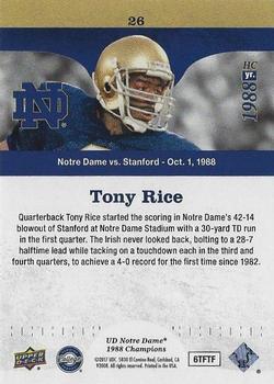 2017 Upper Deck Notre Dame 1988 Champions - Blue #26 Tony Rice Kicks off the Scoring Back