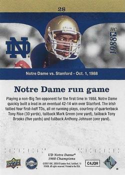 2017 Upper Deck Notre Dame 1988 Champions - Blue #28 Four First Half Rushing TD's Back