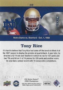 2017 Upper Deck Notre Dame 1988 Champions - Blue #32 Rice Runs for 107 and Passes for 129 Back