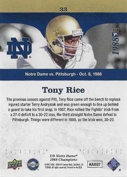 2017 Upper Deck Notre Dame 1988 Champions - Blue #33 Tony Rice Back Where it Began Back