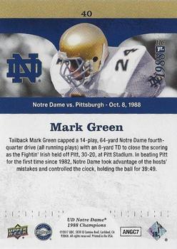 2017 Upper Deck Notre Dame 1988 Champions - Blue #40 Mark Green TD Seals the Deal Back