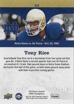 2017 Upper Deck Notre Dame 1988 Champions - Blue #53 Tony Rice Runs in for a TD Back
