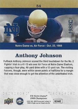 2017 Upper Deck Notre Dame 1988 Champions - Blue #54 Rushing TD for Anthony Johnson Back