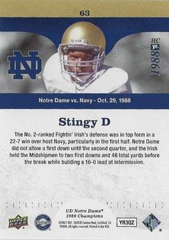2017 Upper Deck Notre Dame 1988 Champions - Blue #63 Stingy D Back