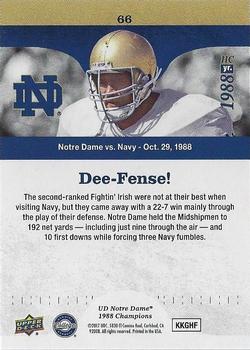2017 Upper Deck Notre Dame 1988 Champions - Blue #66 Dee-Fense! Back