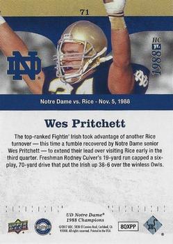 2017 Upper Deck Notre Dame 1988 Champions - Blue #71 Wes Pritchett Picks up the Fumble Back