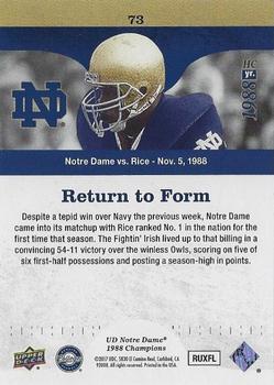 2017 Upper Deck Notre Dame 1988 Champions - Blue #73 Return to Form Back