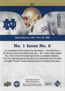 2017 Upper Deck Notre Dame 1988 Champions - Blue #83 No. 1 Faces No. 2 Back