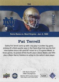 2017 Upper Deck Notre Dame 1988 Champions - Blue #96 Pat Terrell with Another Huge INT Back