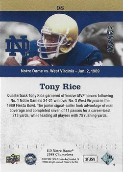 2017 Upper Deck Notre Dame 1988 Champions - Blue #98 Offensive MVP Tony Rice Back