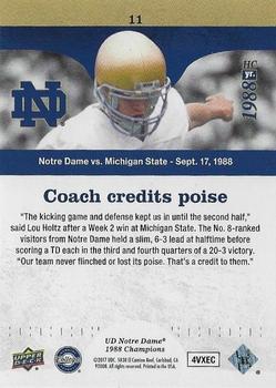 2017 Upper Deck Notre Dame 1988 Champions - Blue Pattern Rainbow #11 Coach Credits Poise Back