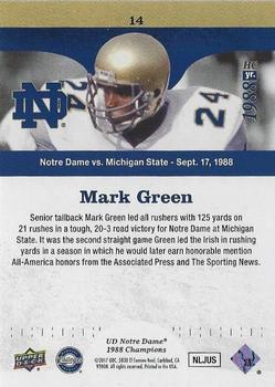 2017 Upper Deck Notre Dame 1988 Champions - Blue Pattern Rainbow #14 Mark Green Goes for 125 on the Ground Back