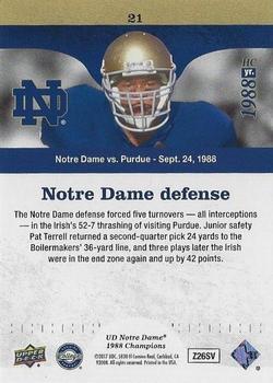 2017 Upper Deck Notre Dame 1988 Champions - Blue Pattern Rainbow #21 Defense Forces Five Turnovers Back
